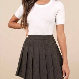 Lost+Wander Defina  Brown Pleated Mini Skirt